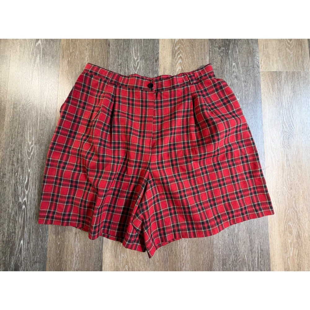 Napa Valley Plaid Shorts Womens 24W Red Pleated High Waist Elastic Back 5250